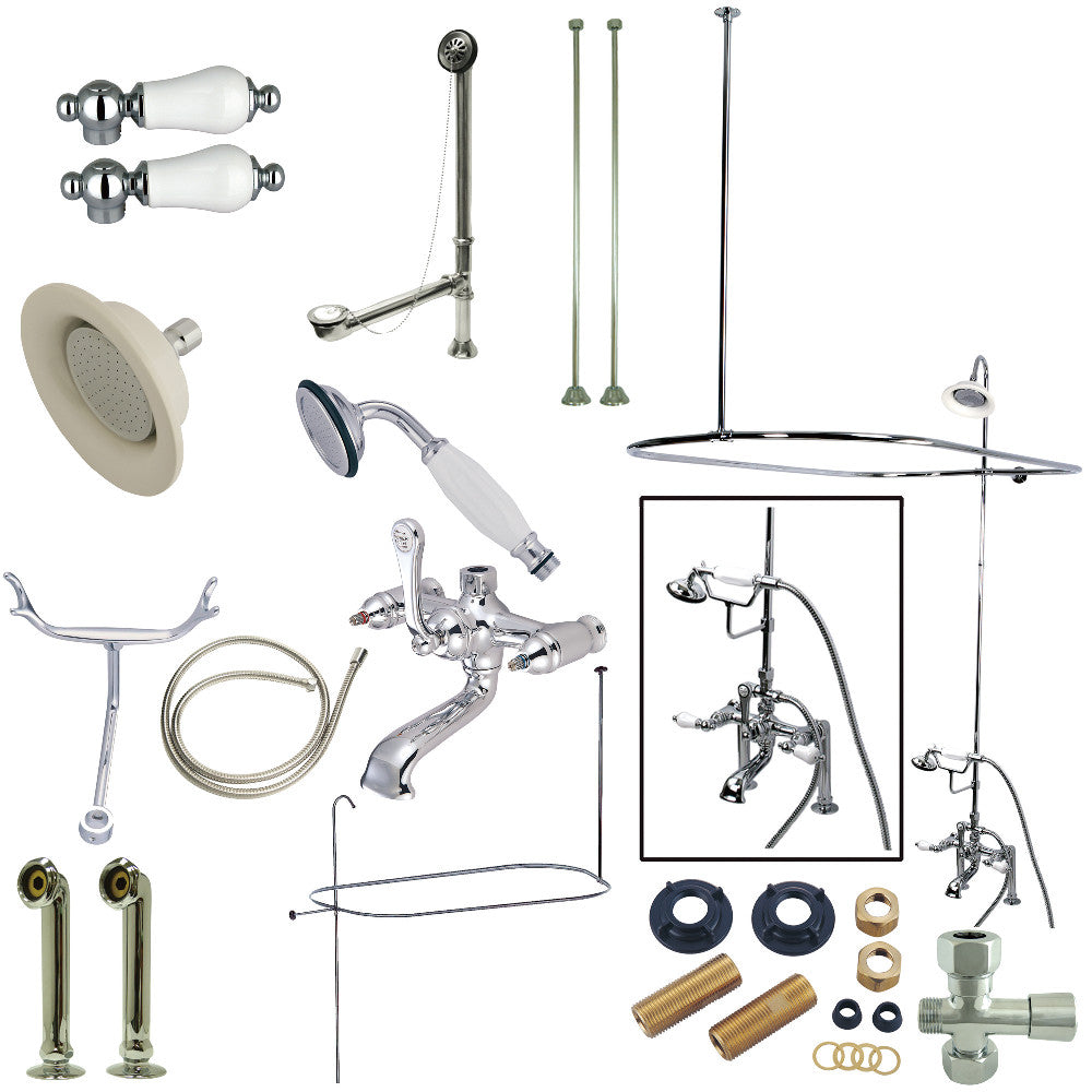 Vintage Clawfoot Tub Faucet Package with Shower Enclosure