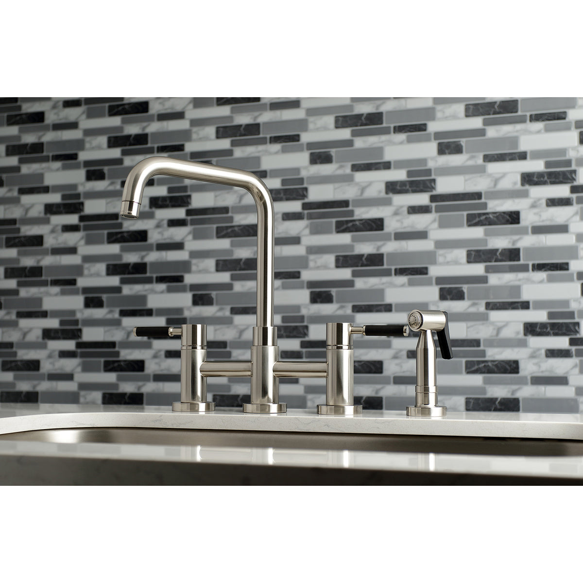 Kingston Brass KS8288DKLBS Concord Two-Handle Bridge Kitchen Faucet with Brass Side Sprayer