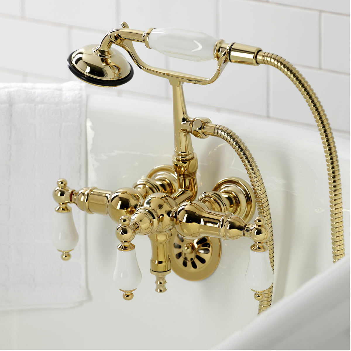 Vintage 3-3/8" Tub Wall Mount Clawfoot Tub Faucet with Hand Shower