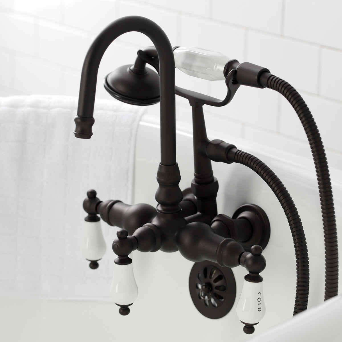 Vintage 3-3/8" Tub Wall Mount Clawfoot Tub Faucet with Hand Shower