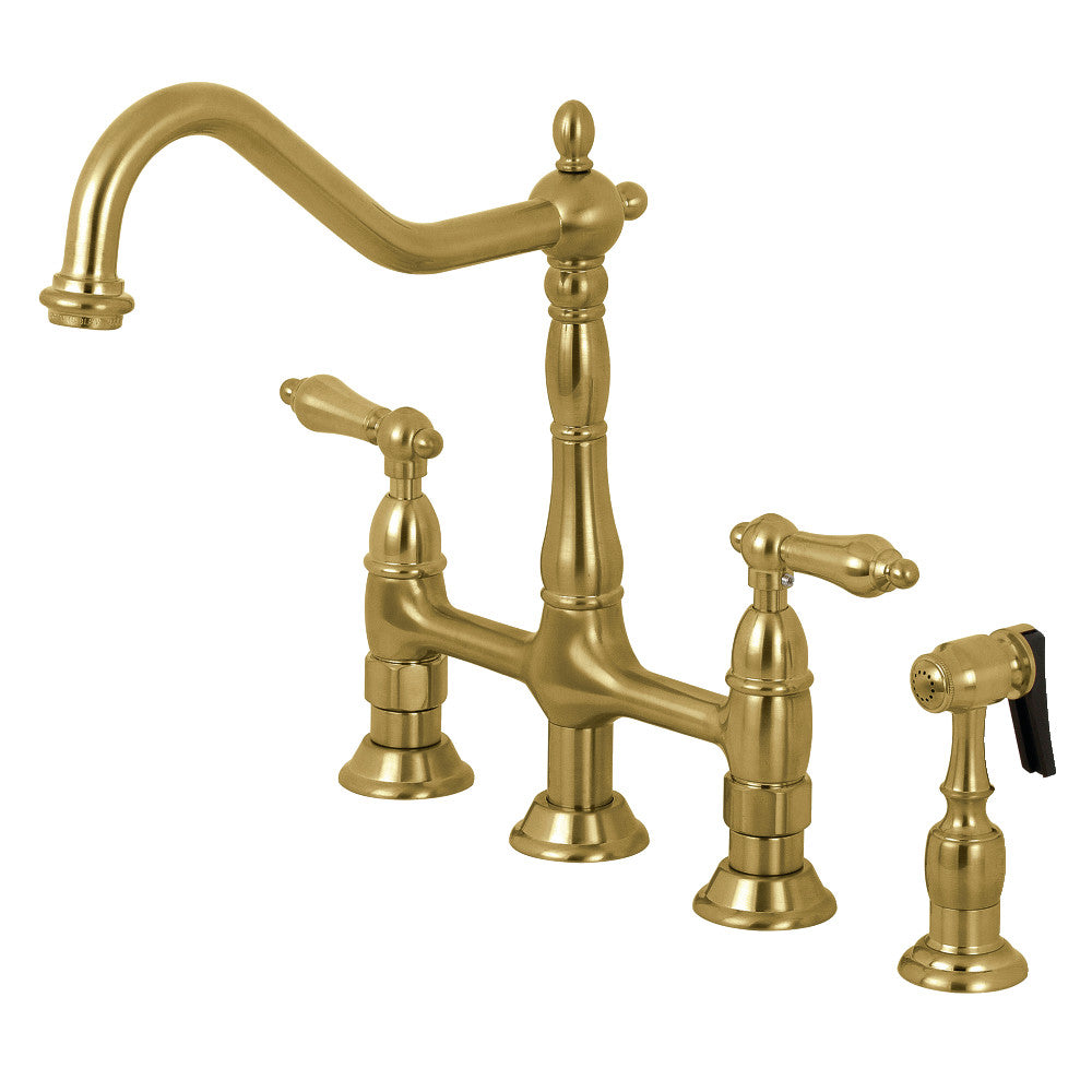 Kingston Brass KS1275ALBS Heritage Bridge Kitchen Faucet with Brass Sprayer