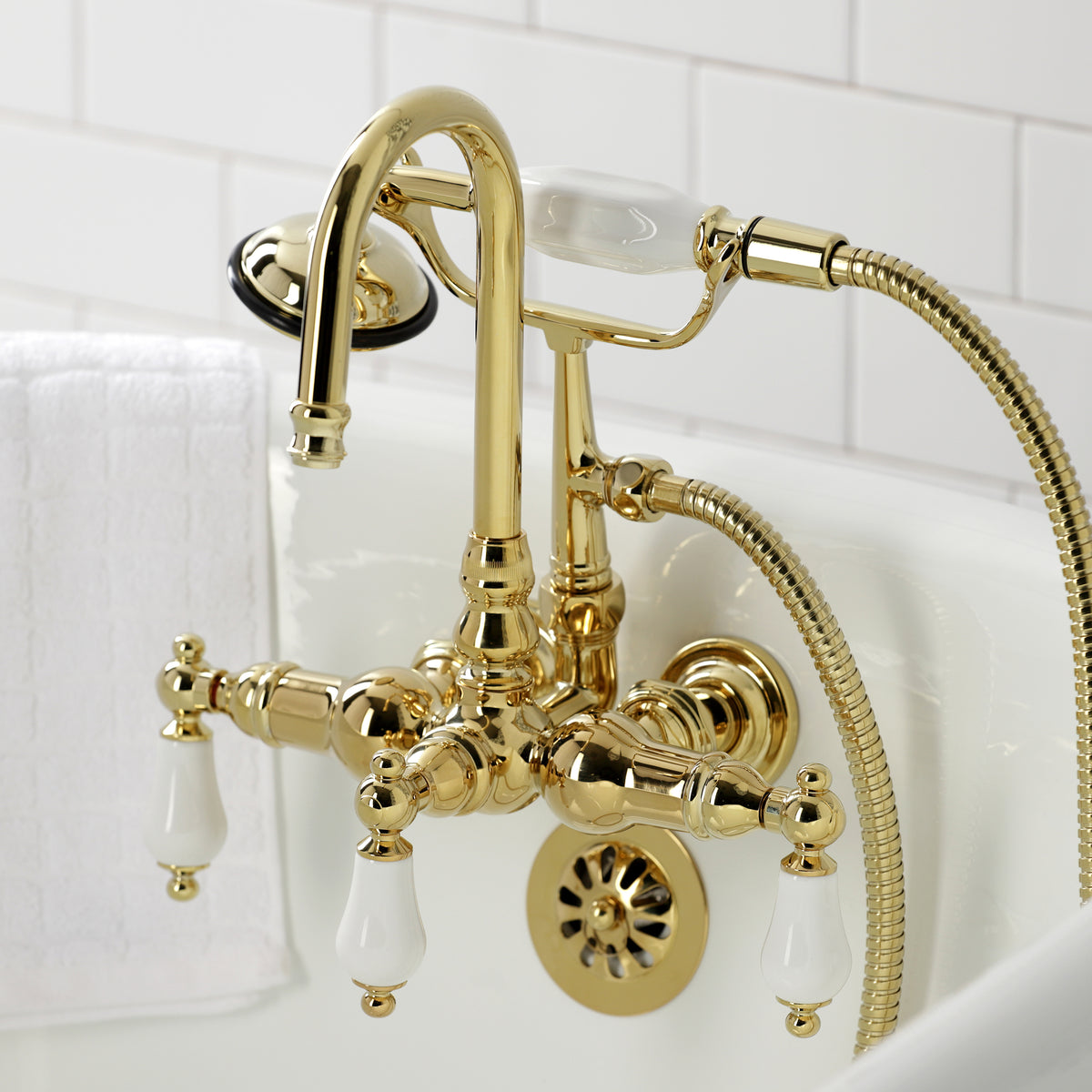 Vintage 3-3/8" Tub Wall Mount Clawfoot Tub Faucet with Hand Shower