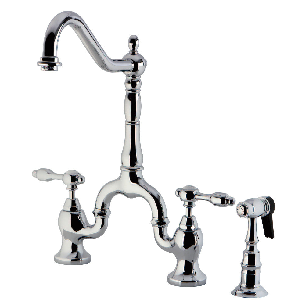 Kingston Brass KS7750TALBS Tudor Bridge Kitchen Faucet with Brass Sprayer