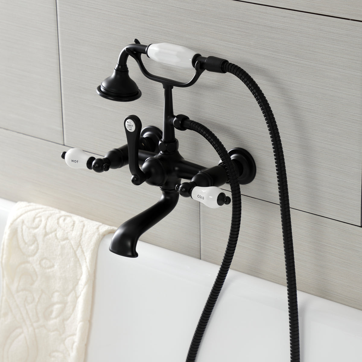 Aqua Vintage 7-Inch Wall Mount Tub Faucet with Hand Shower
