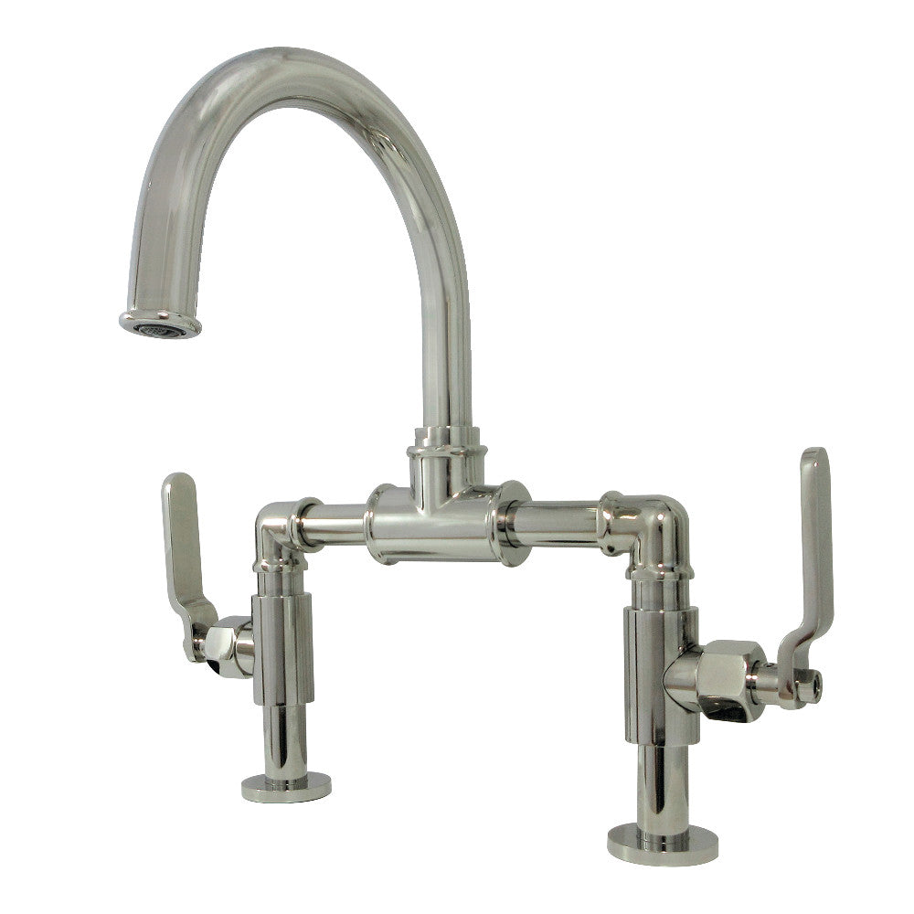 Kingston Brass KS2171KL Whitaker Industrial Style Bridge Bathroom Faucet with Pop-Up Drain