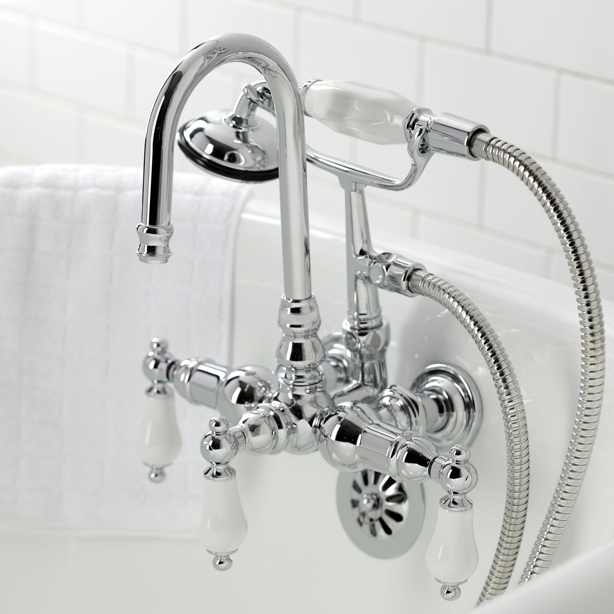 Vintage 3-3/8" Tub Wall Mount Clawfoot Tub Faucet with Hand Shower