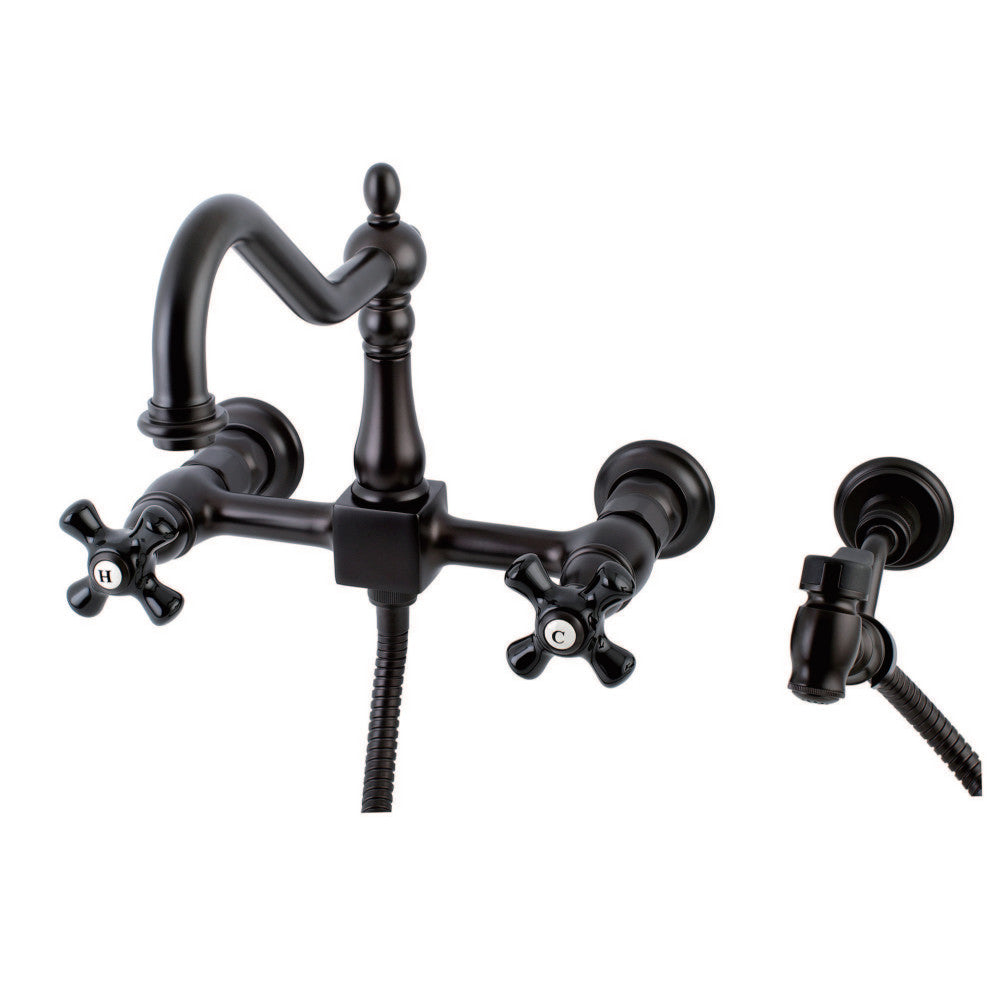 Kingston Brass KS1248PKXBS Duchess Wall Mount Bridge Kitchen Faucet with Brass Spray