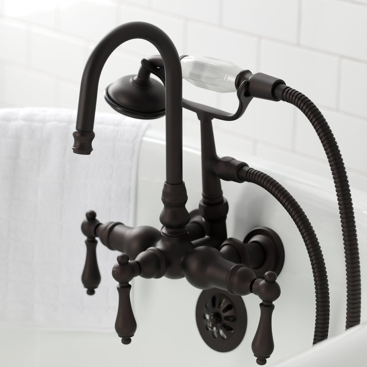 Vintage 3-3/8" Tub Wall Mount Clawfoot Tub Faucet with Hand Shower