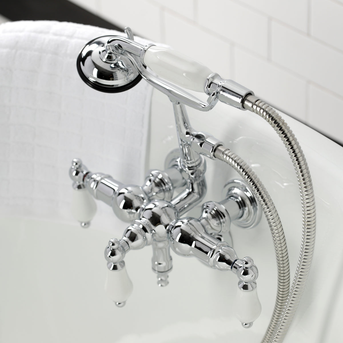 Vintage 3-3/8" Tub Wall Mount Clawfoot Tub Faucet with Hand Shower