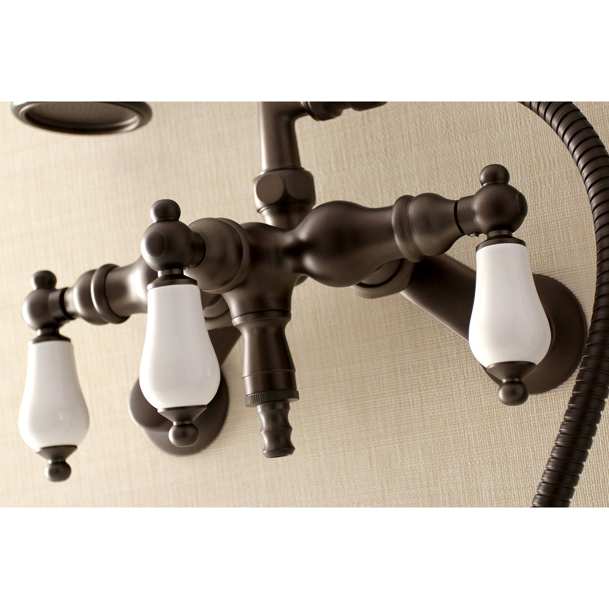 Aqua Vintage 3-3/8 Inch Adjustable Wall Mount Clawfoot Tub Faucet with Hand Shower