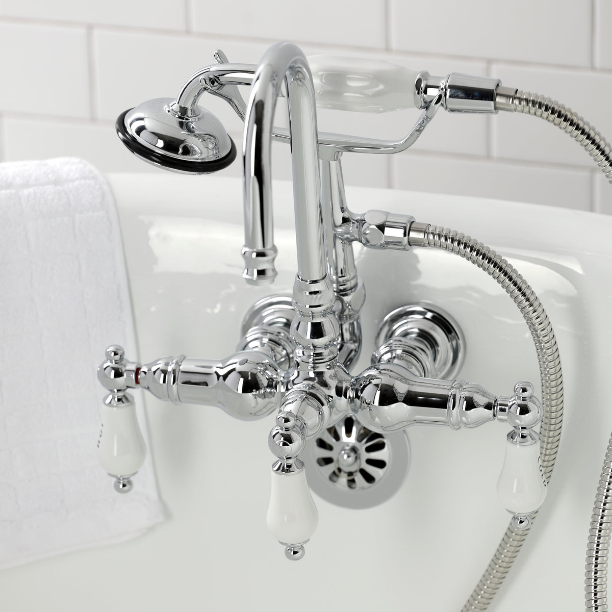 Vintage 3-3/8" Tub Wall Mount Clawfoot Tub Faucet with Hand Shower