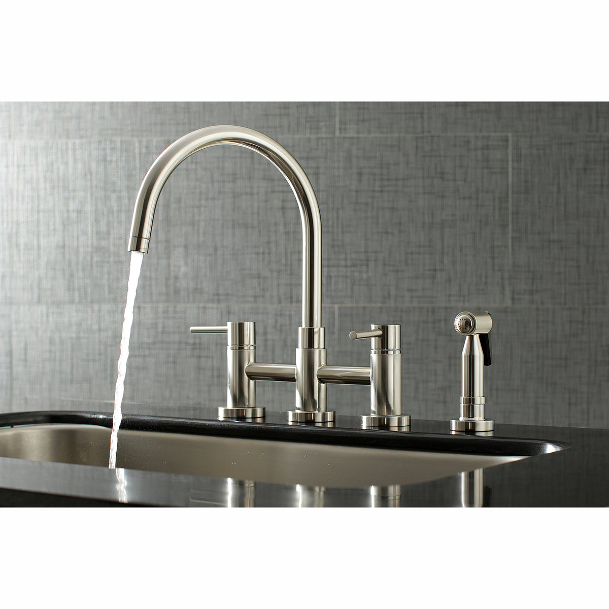 Kingston Brass KS8278DLBS Concord Two-Handle Bridge Kitchen Faucet with Brass Side Sprayer
