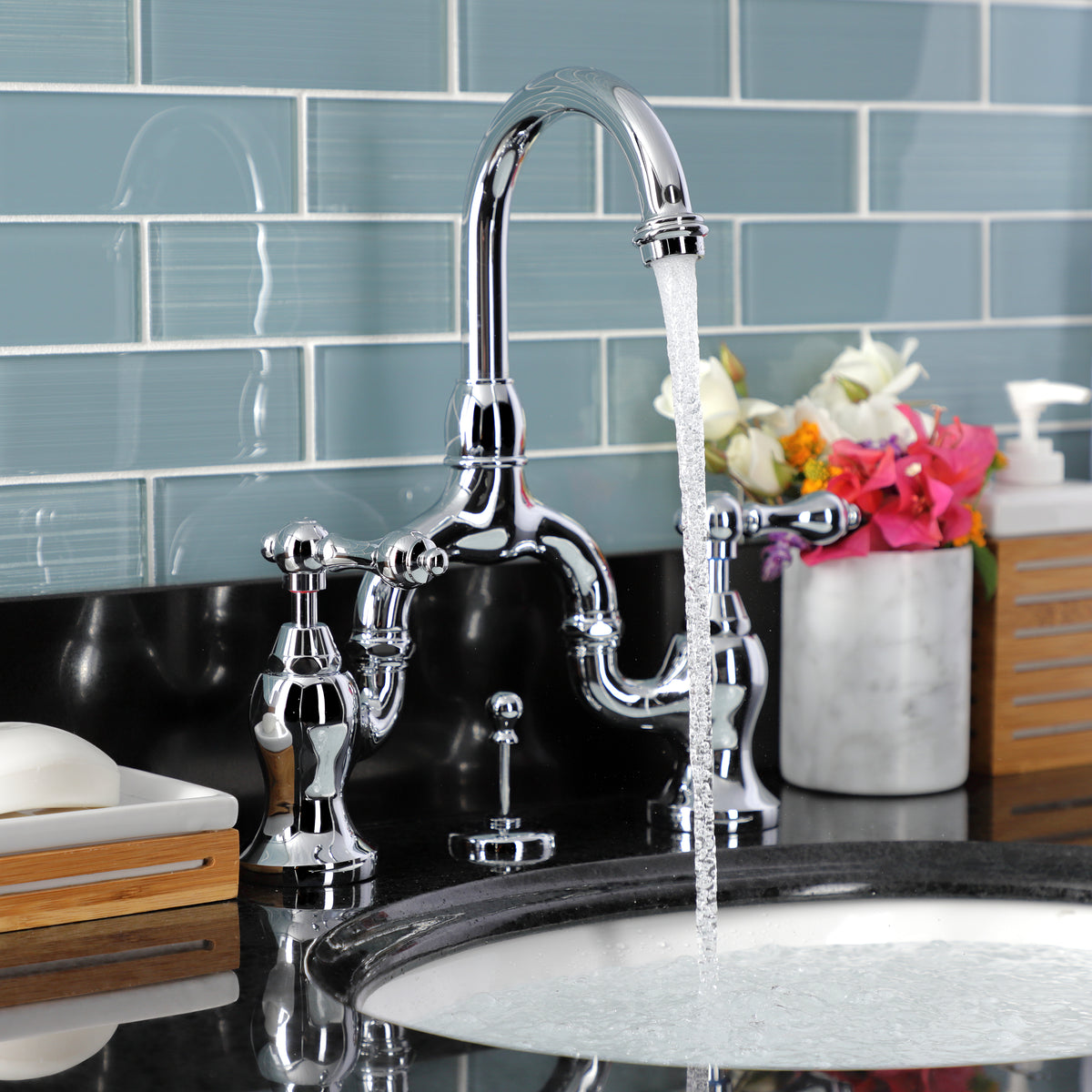 Kingston Brass KS7995AL English Country Bridge Bathroom Faucet with Brass Pop-Up