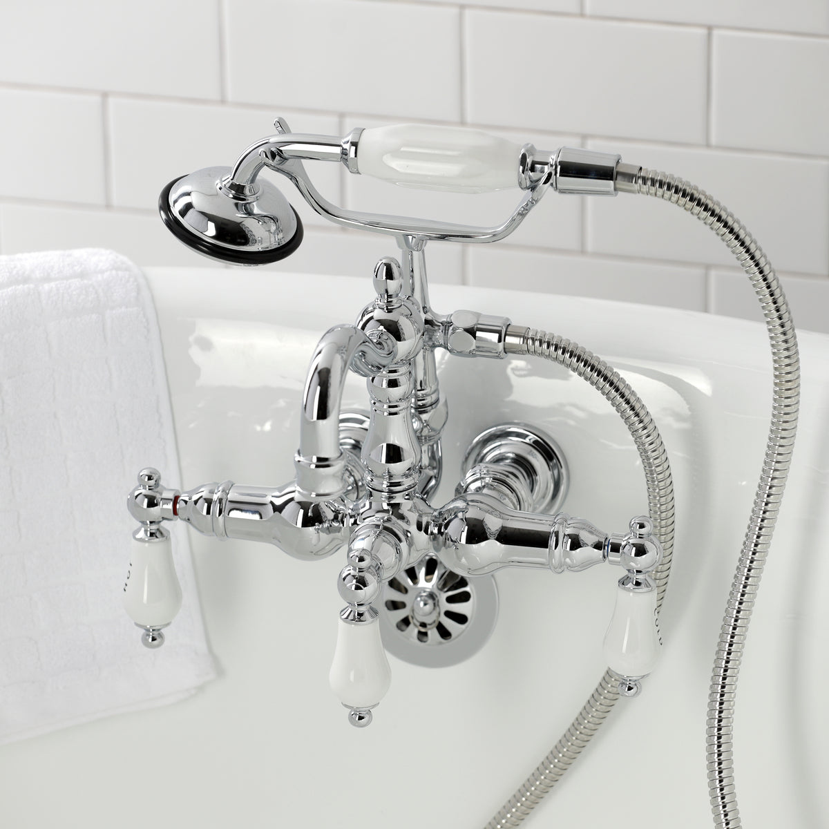 Heritage 3-3/8" Tub Wall Mount Clawfoot Tub Faucet with Hand Shower