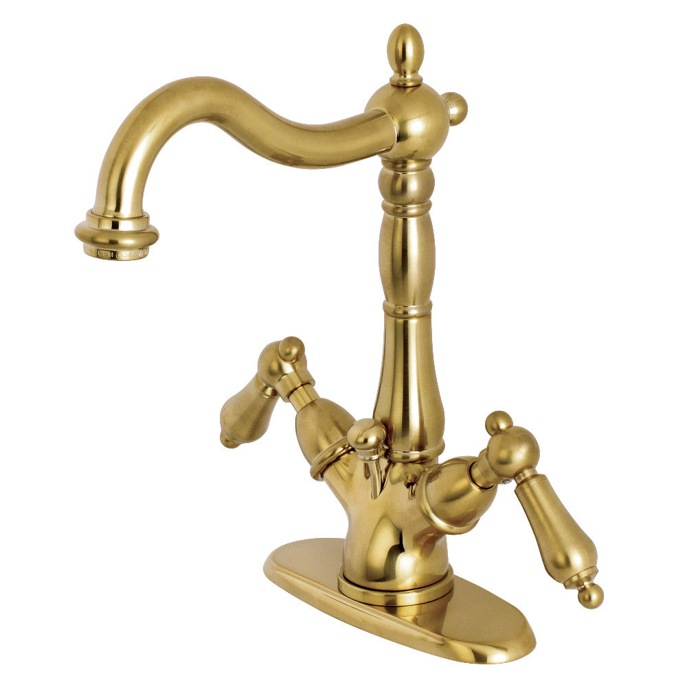 Kingston Brass KS1432AL Heritage Two-Handle Bathroom Faucet with Brass Pop-Up and Cover Plate
