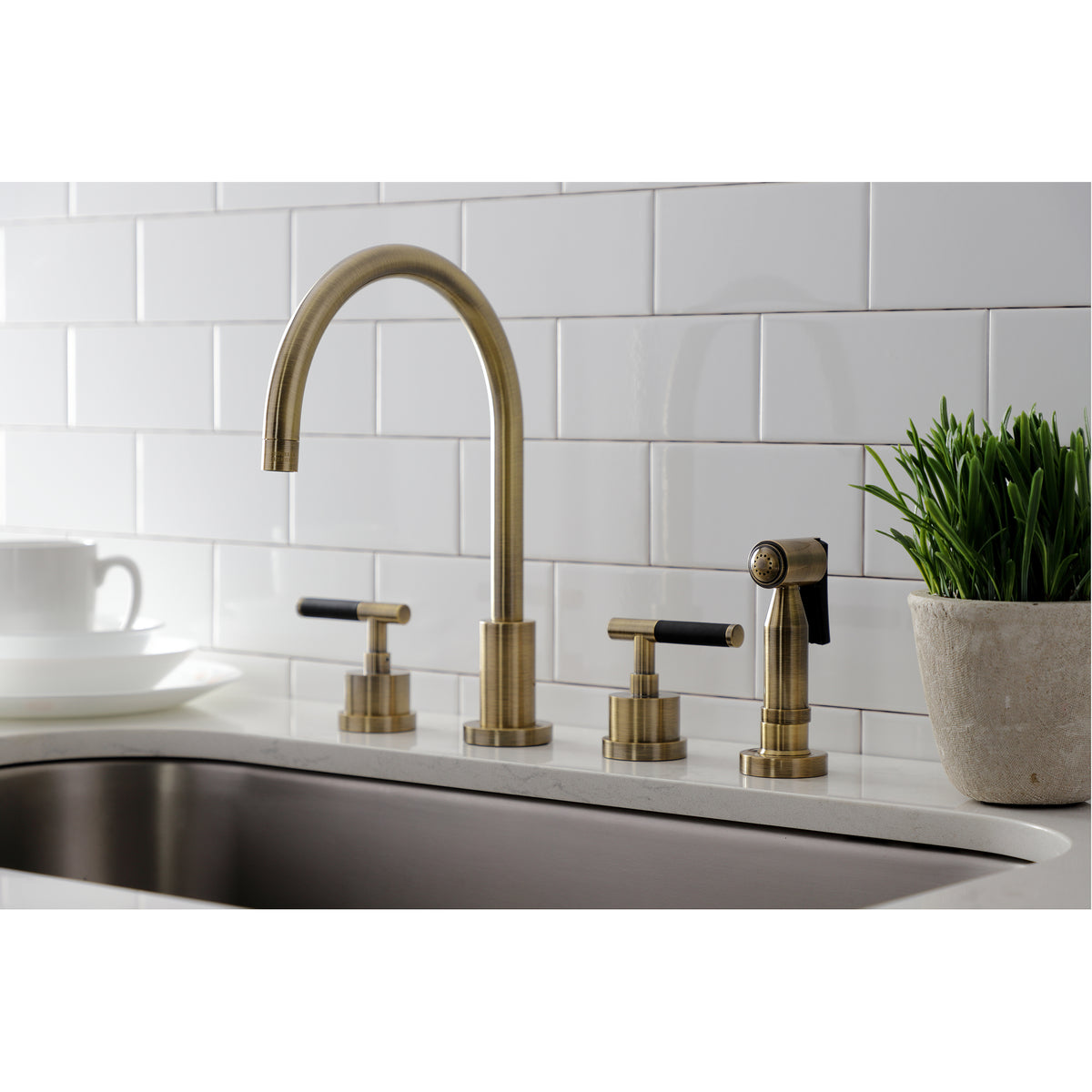 Kingston Brass KS8728CKLBS Kaiser Widespread Kitchen Faucet with Brass Sprayer
