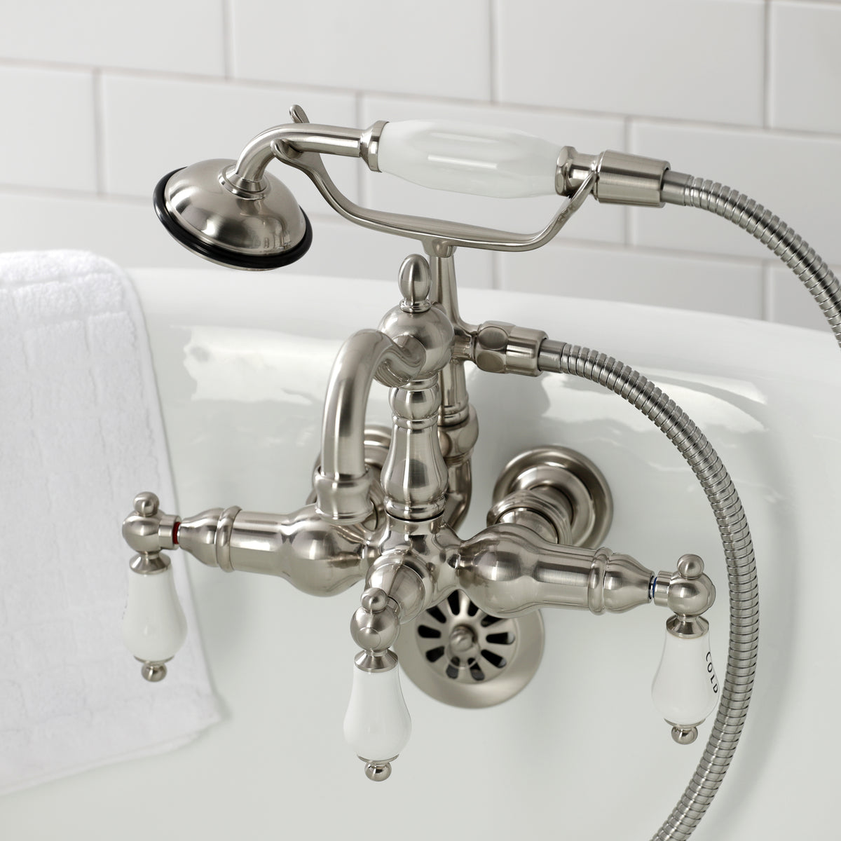Heritage 3-3/8" Tub Wall Mount Clawfoot Tub Faucet with Hand Shower
