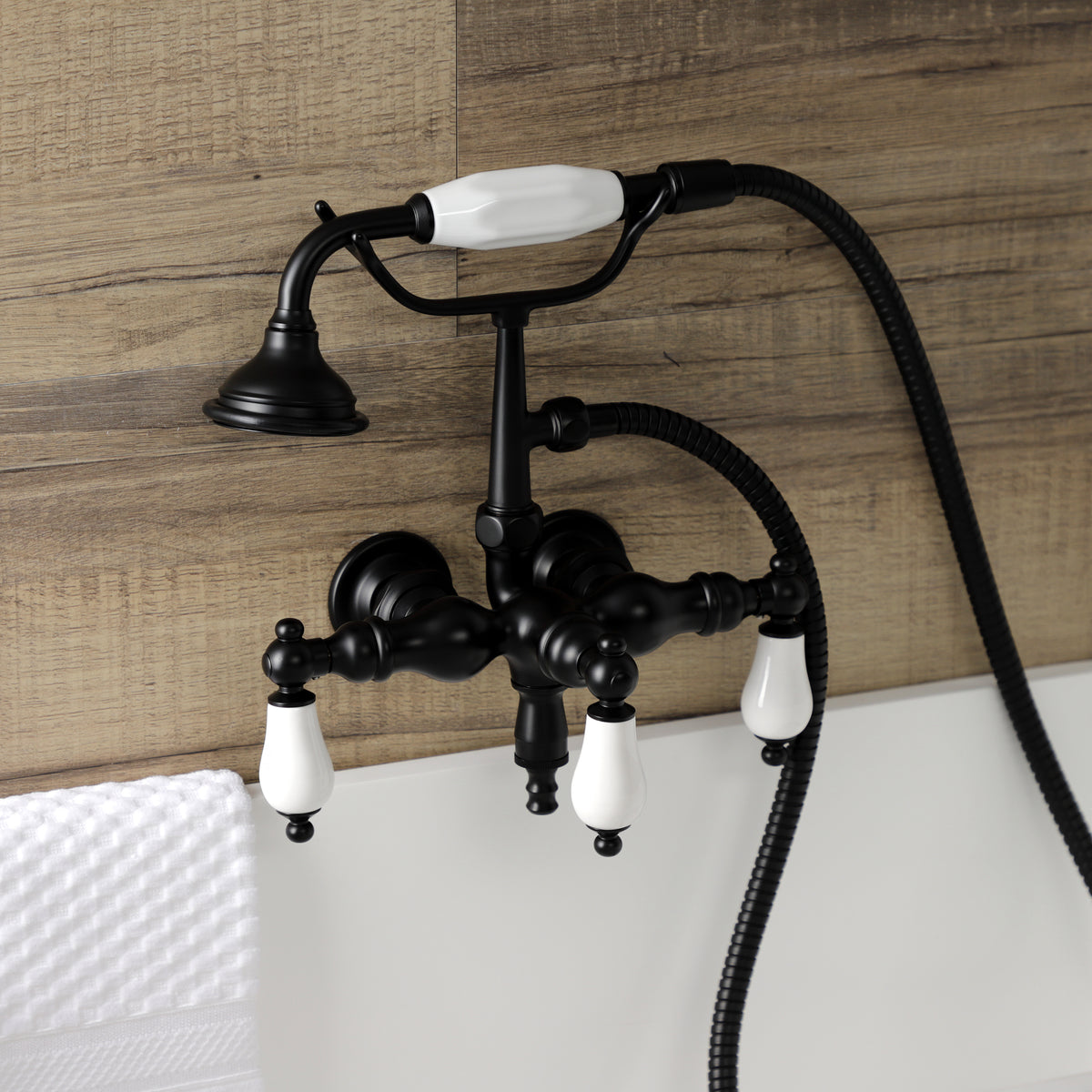Aqua Vintage 3-3/8 Inch Wall Mount Tub Faucet with Hand Shower