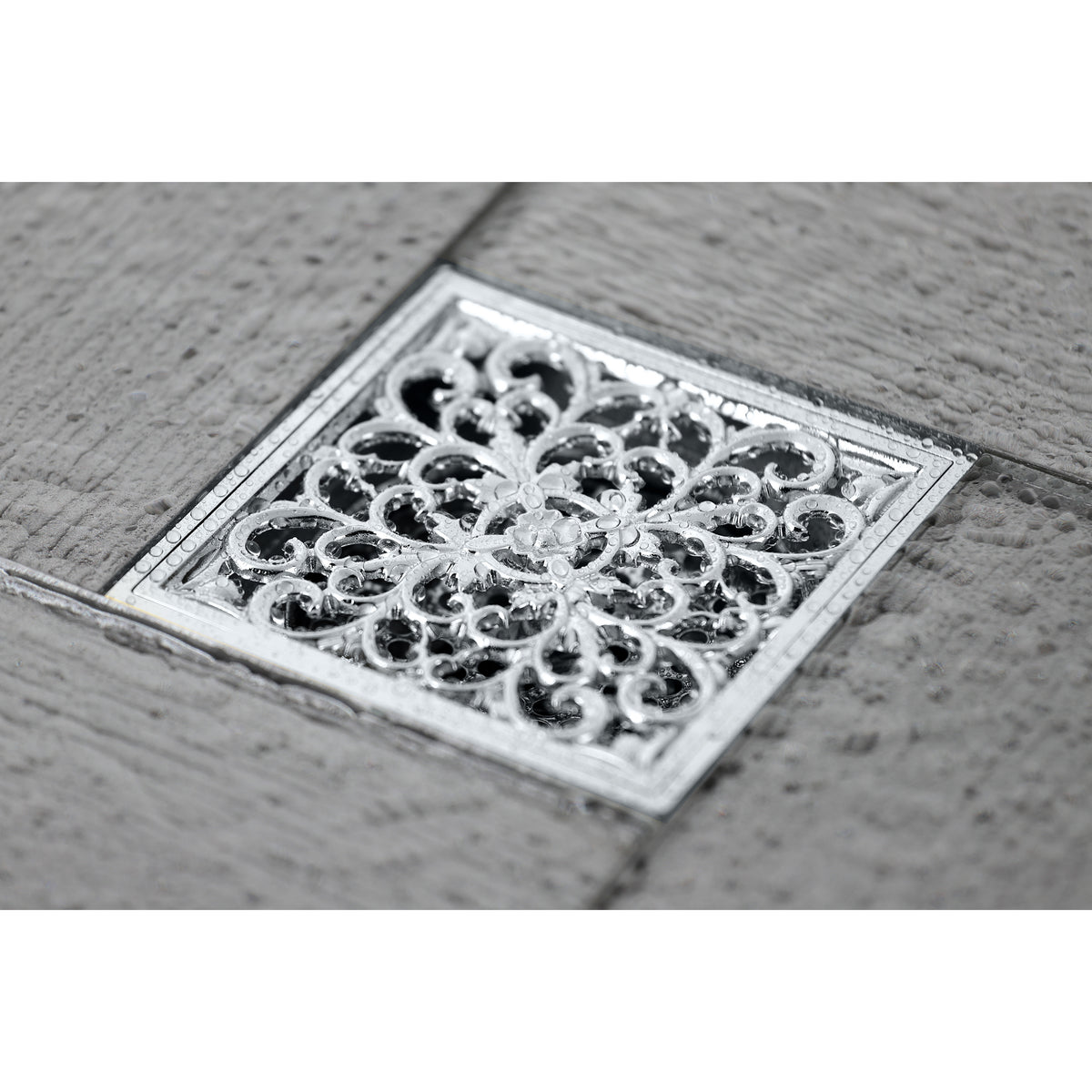 Kingston Brass Watercourse Scroll 4" Square Grid Shower Drain