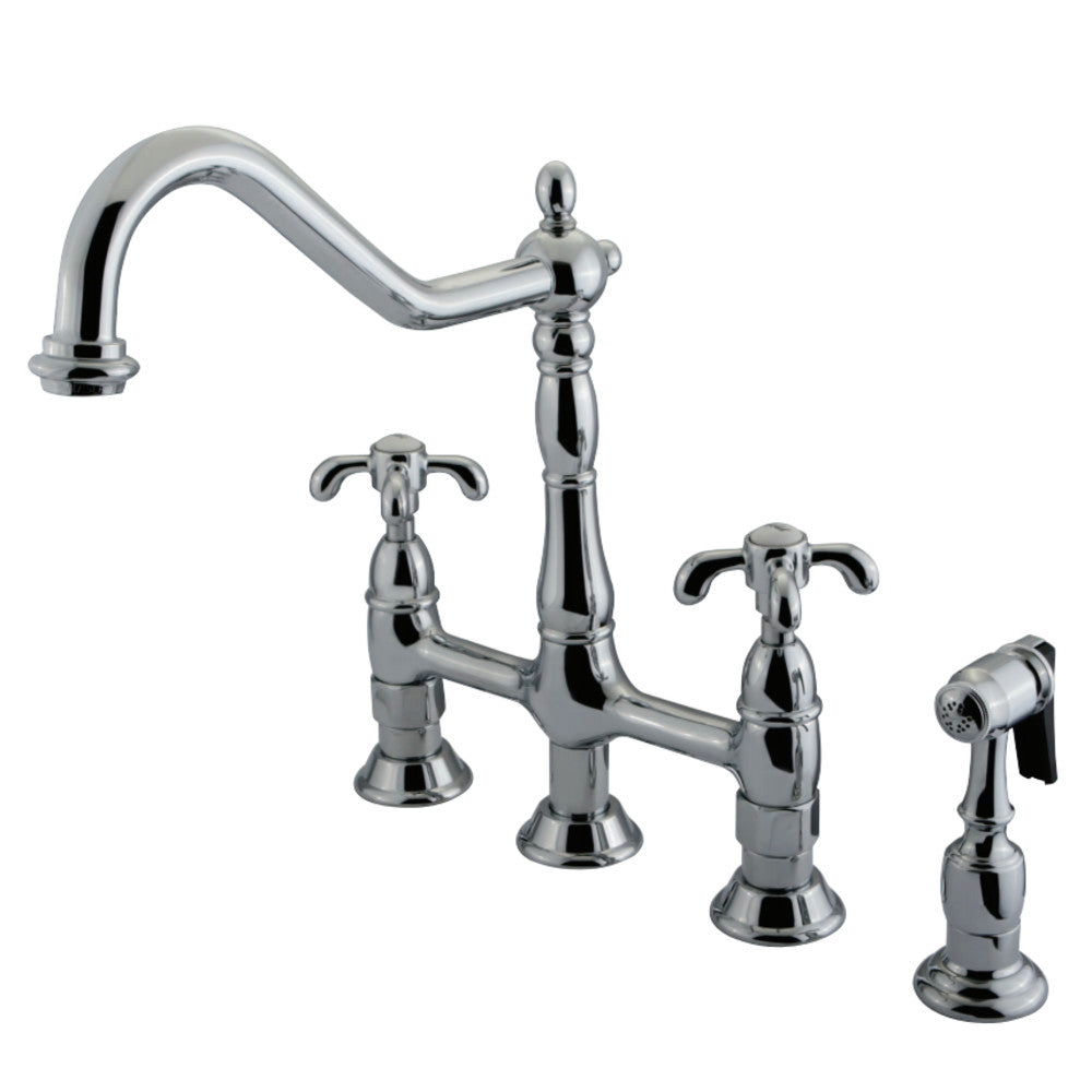 Kingston Brass KS1275TXBS French Country Bridge Kitchen Faucet with Brass Sprayer