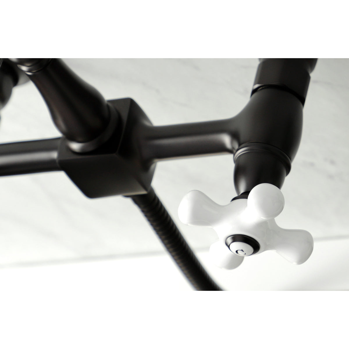 Kingston Brass KS1261PXBS Heritage Wall Mount Bridge Kitchen Faucet with Brass Sprayer