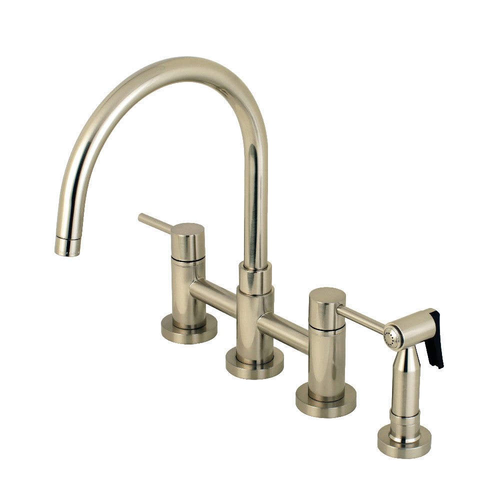 Kingston Brass KS8278DLBS Concord Two-Handle Bridge Kitchen Faucet with Brass Side Sprayer