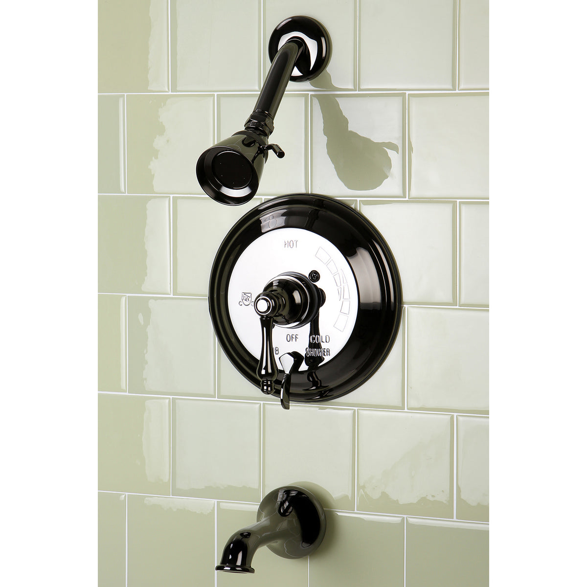 Water Onyx Pressure Balanced Tub & Shower Faucet with Metal Lever Handle and Vintage Spout