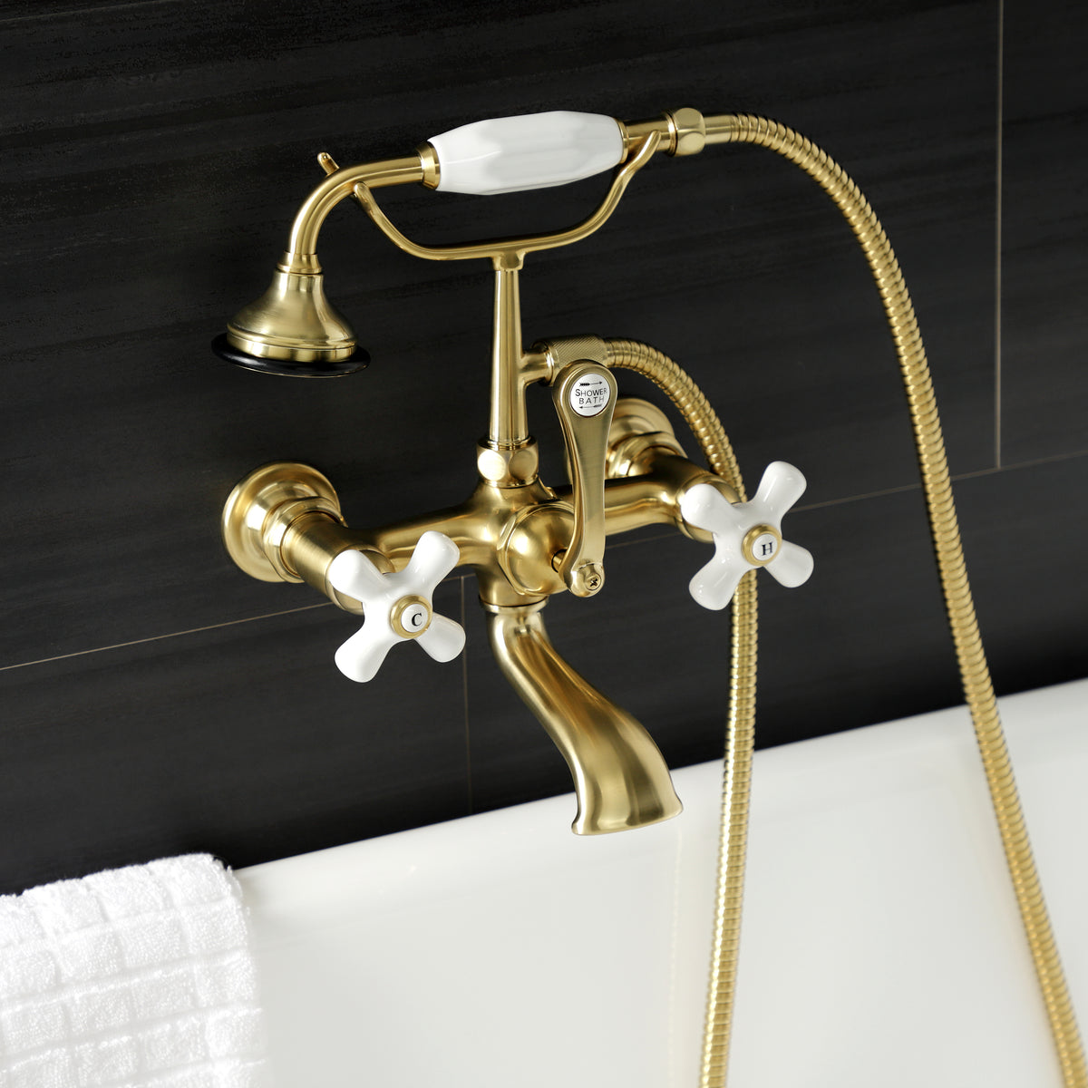 Aqua Vintage 7-Inch Wall Mount Tub Faucet with Hand Shower