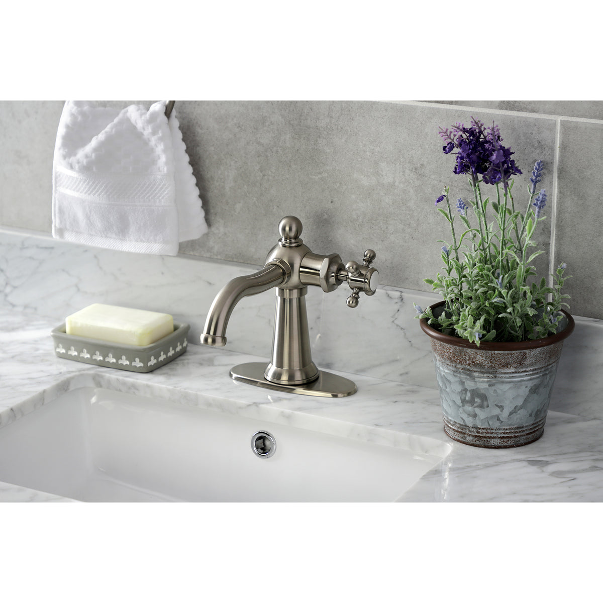 Kingston Brass KSD154BXPB Nautical Single-Handle Bathroom Faucet with Push Pop-Up