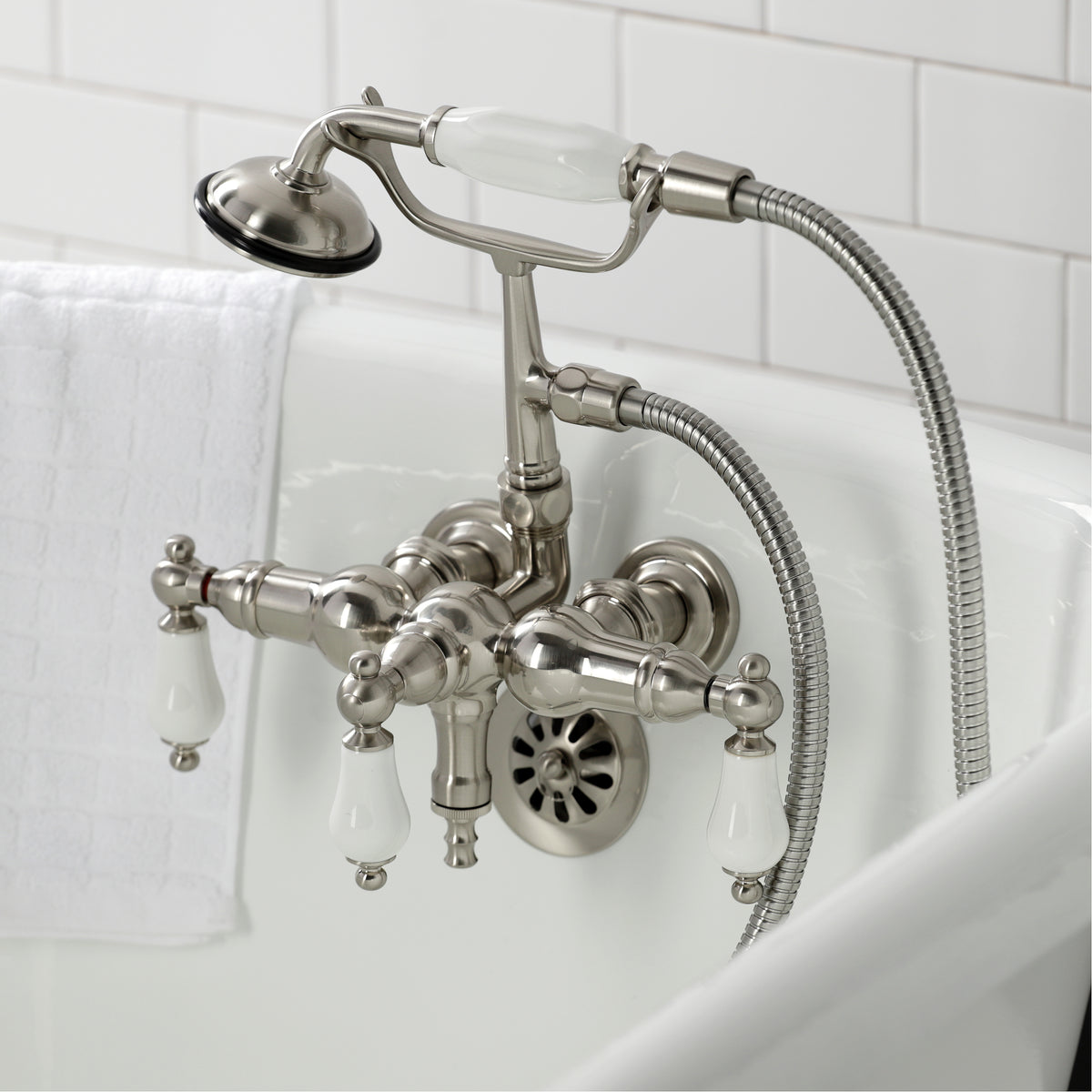 Vintage 3-3/8" Tub Wall Mount Clawfoot Tub Faucet with Hand Shower