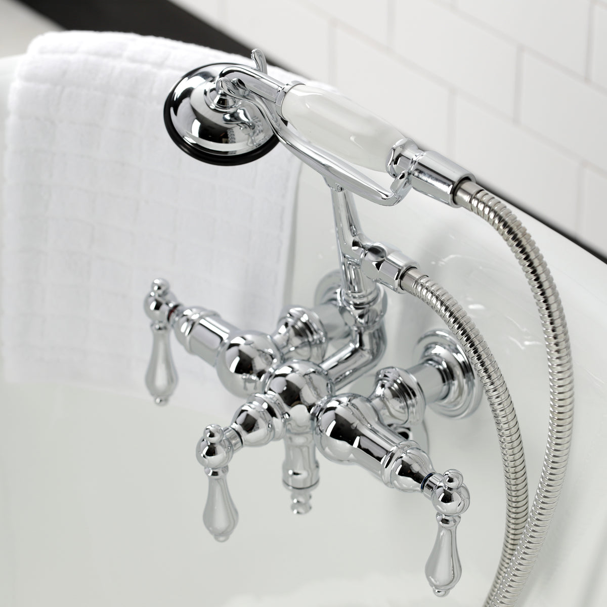 Vintage 3-3/8" Tub Wall Mount Clawfoot Tub Faucet with Hand Shower