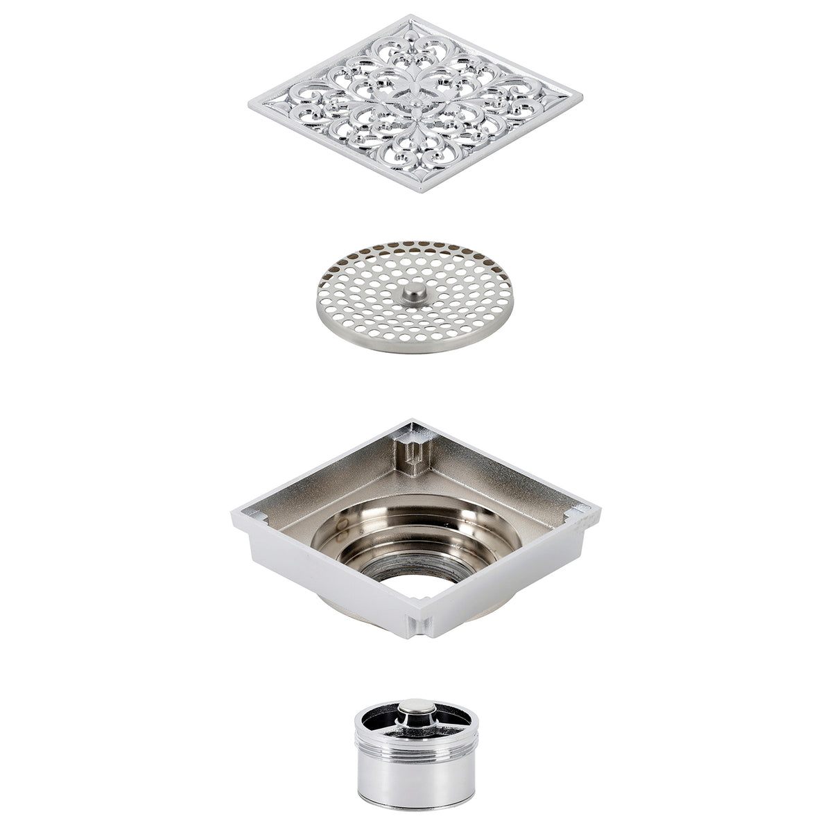 Kingston Brass Watercourse Scroll 4" Square Grid Shower Drain