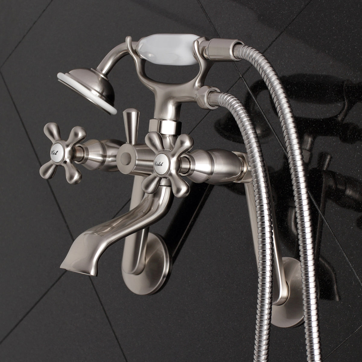 Kingston Tub Wall Mount Clawfoot Tub Faucet with Hand Shower