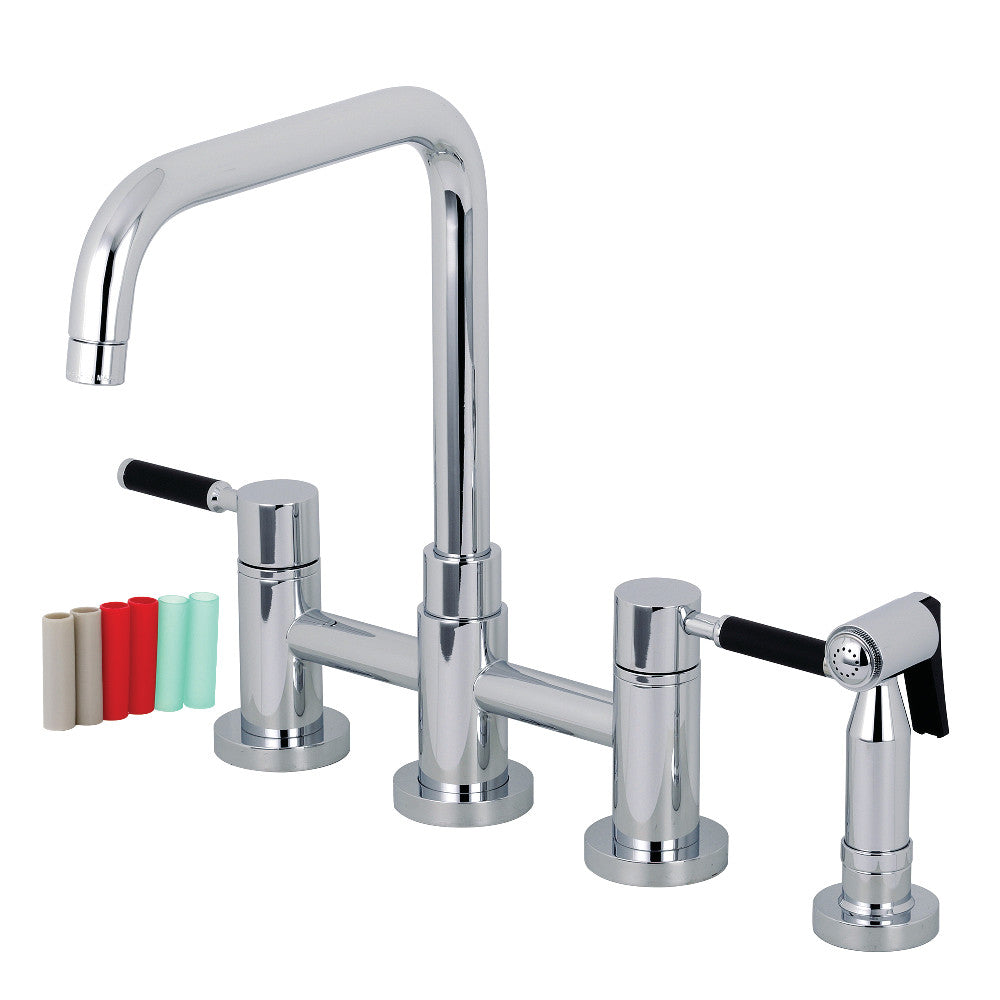 Kingston Brass KS8288DKLBS Concord Two-Handle Bridge Kitchen Faucet with Brass Side Sprayer