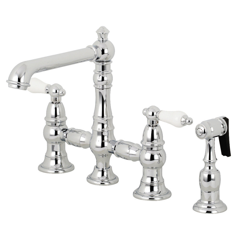 Kingston Brass KS7276PLBS English Country 8" Bridge Kitchen Faucet with Sprayer
