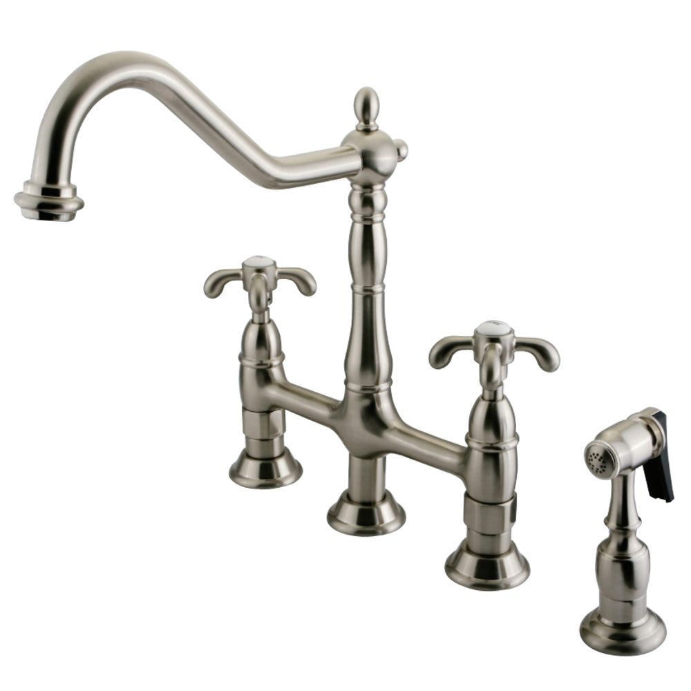 Kingston Brass KS1275TXBS French Country Bridge Kitchen Faucet with Brass Sprayer