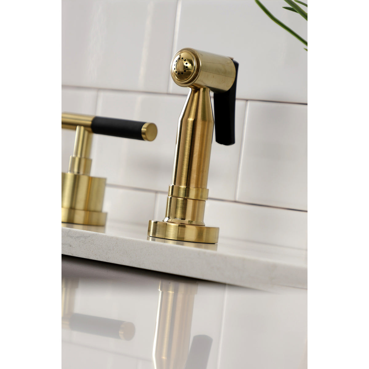 Kingston Brass KS8728CKLBS Kaiser Widespread Kitchen Faucet with Brass Sprayer