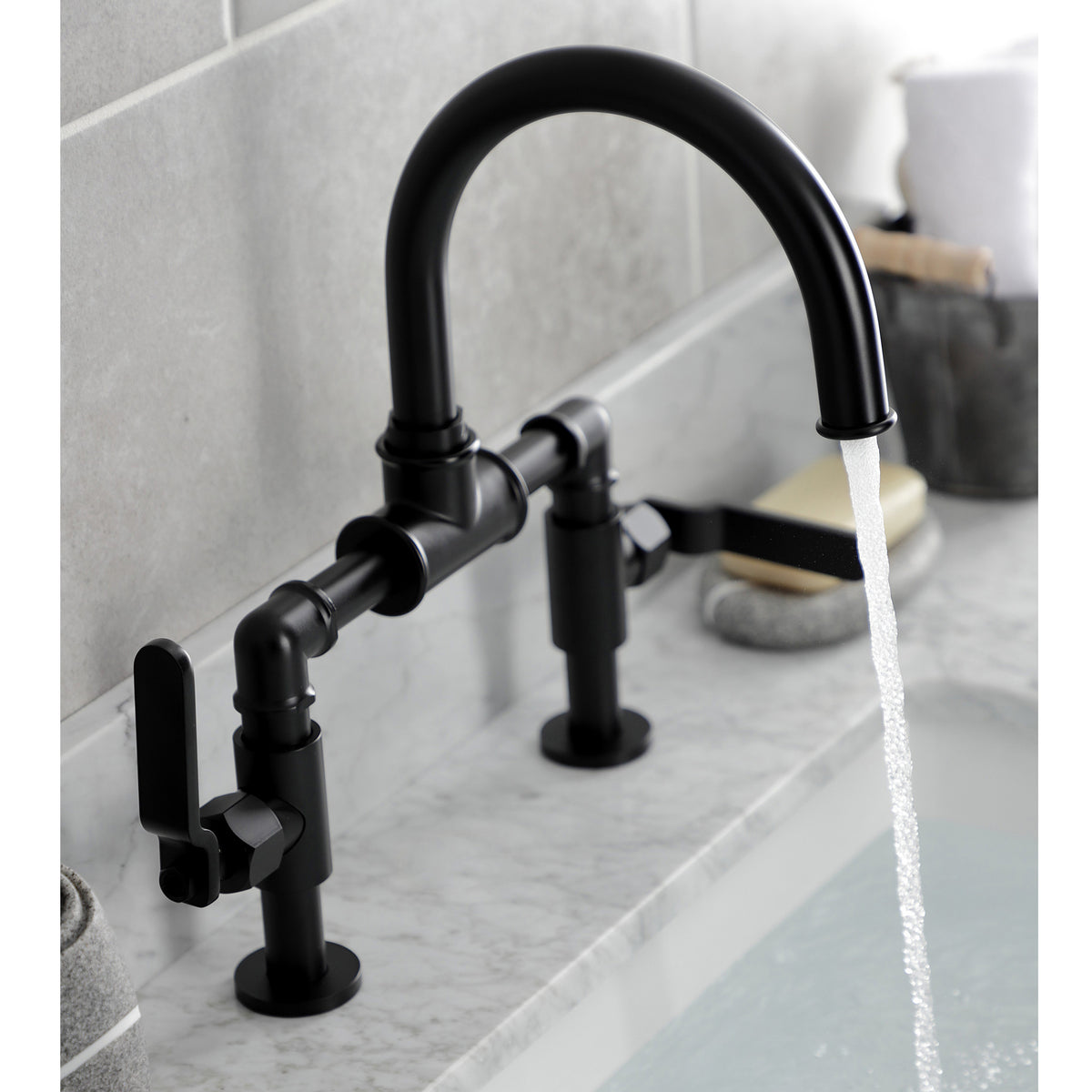 Kingston Brass KS2171KL Whitaker Industrial Style Bridge Bathroom Faucet with Pop-Up Drain