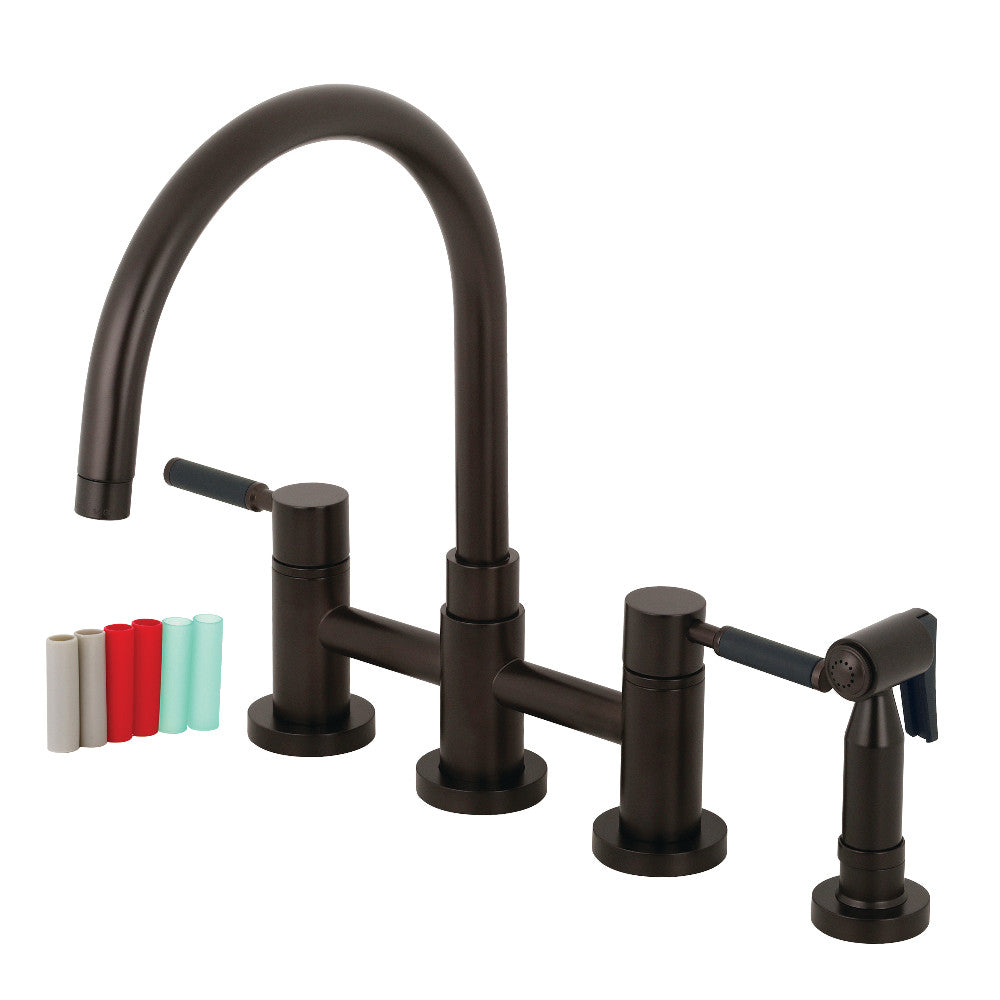 Kingston Brass KS8271DKLBS Concord Two-Handle Bridge Kitchen Faucet with Brass Side Sprayer