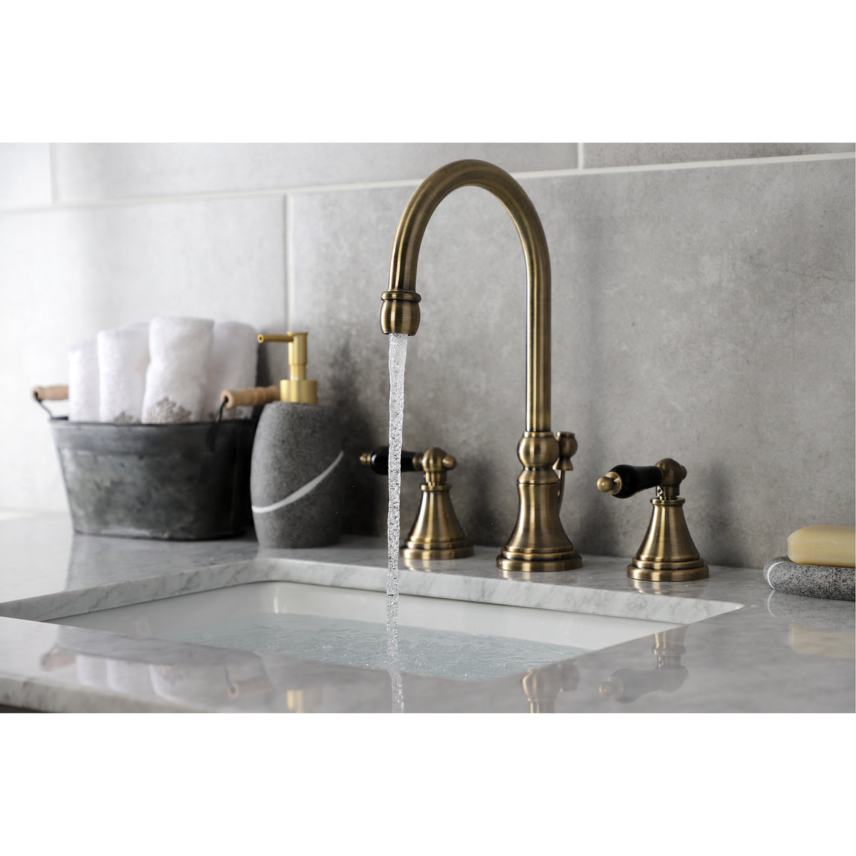 Kingston Brass KS2982PKL Duchess Widespread Bathroom Faucet with Brass Pop-Up