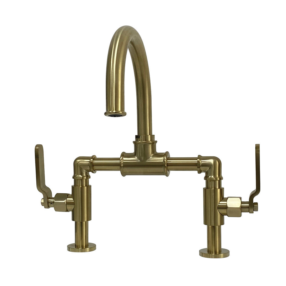 Kingston Brass KS2171KL Whitaker Industrial Style Bridge Bathroom Faucet with Pop-Up Drain
