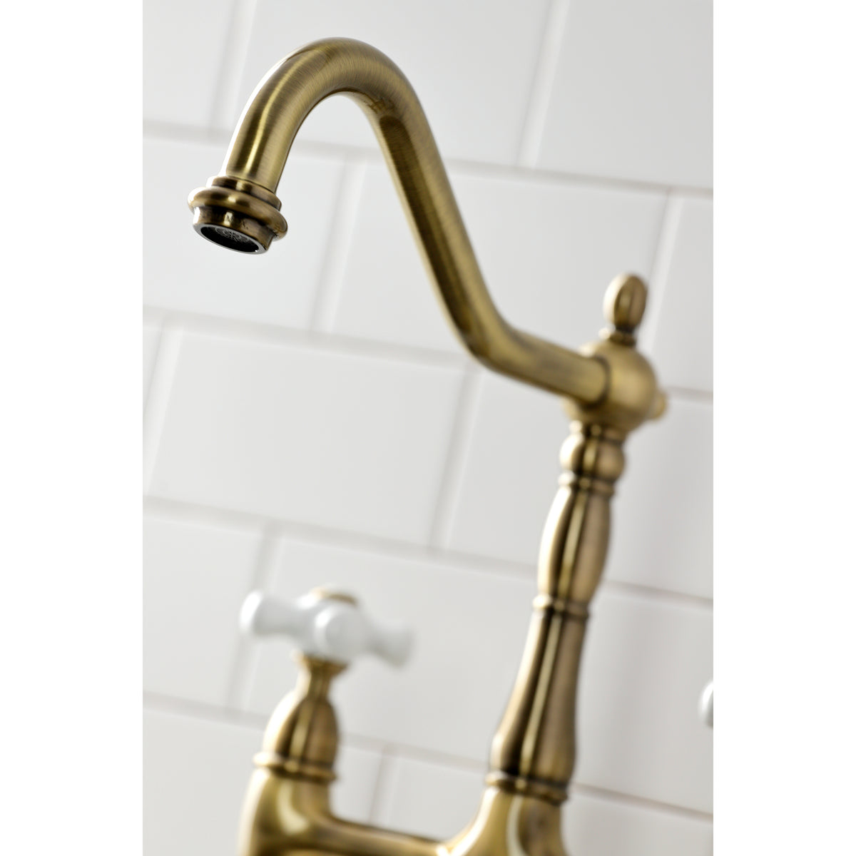 Kingston Brass KS1273PXBS Heritage Bridge Kitchen Faucet with Brass Sprayer