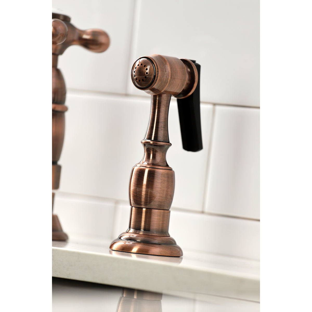 Kingston Brass KS1270AXBS Heritage Bridge Kitchen Faucet with Brass Sprayer