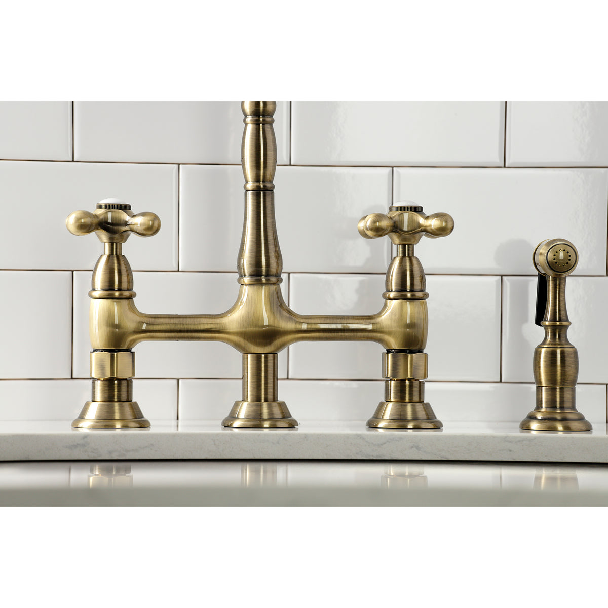 Kingston Brass KS1270AXBS Heritage Bridge Kitchen Faucet with Brass Sprayer