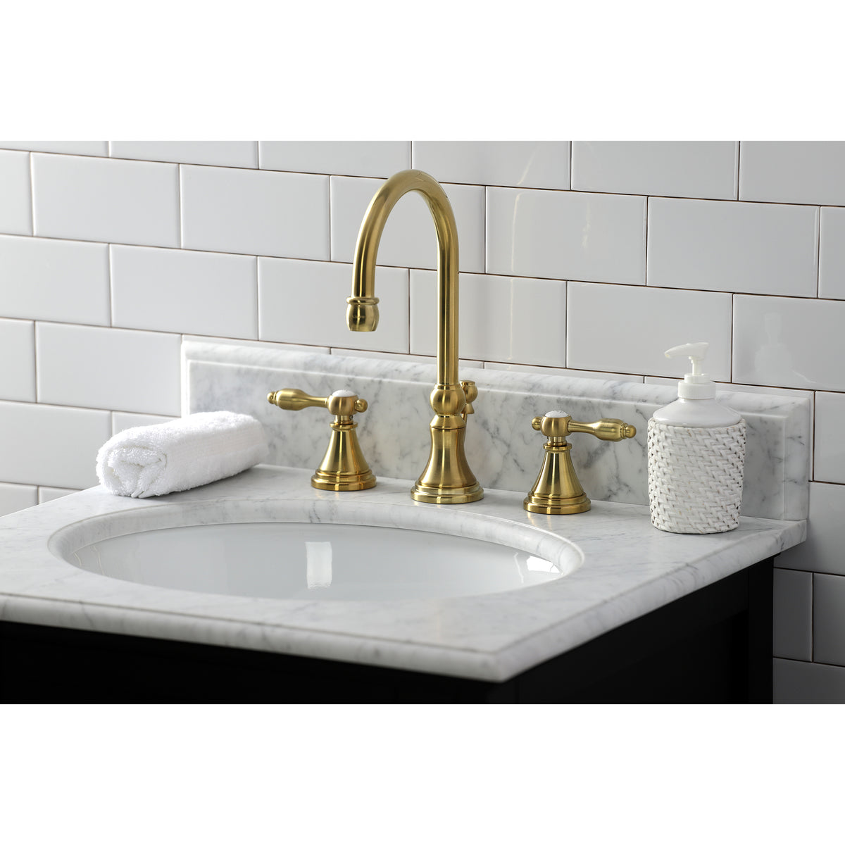 Kingston Brass KS2981TAL Tudor Widespread Bathroom Faucet with Brass Pop-Up