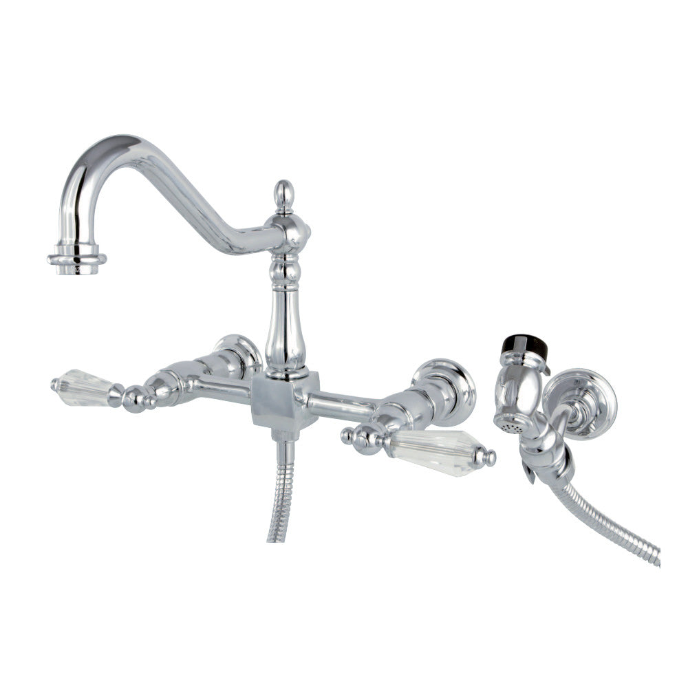 Kingston Brass KS1241WLLBS Wilshire Wall Mount Bridge Kitchen Faucet with Brass Spray