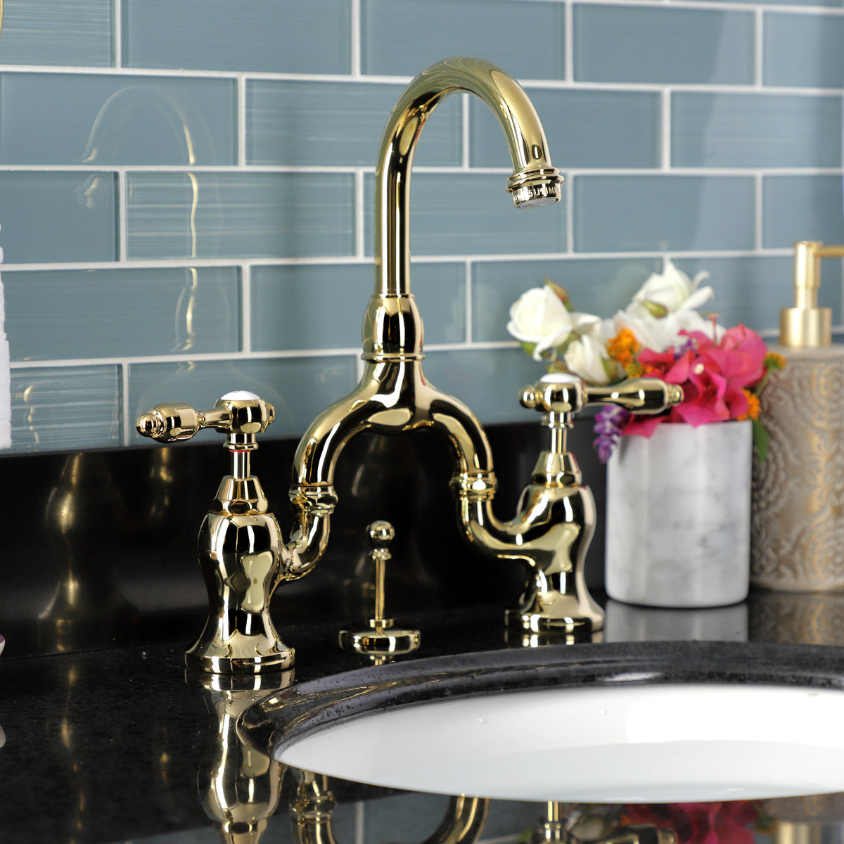 Kingston Brass KS7992TAL Tudor Bridge Bathroom Faucet with Brass Pop-Up