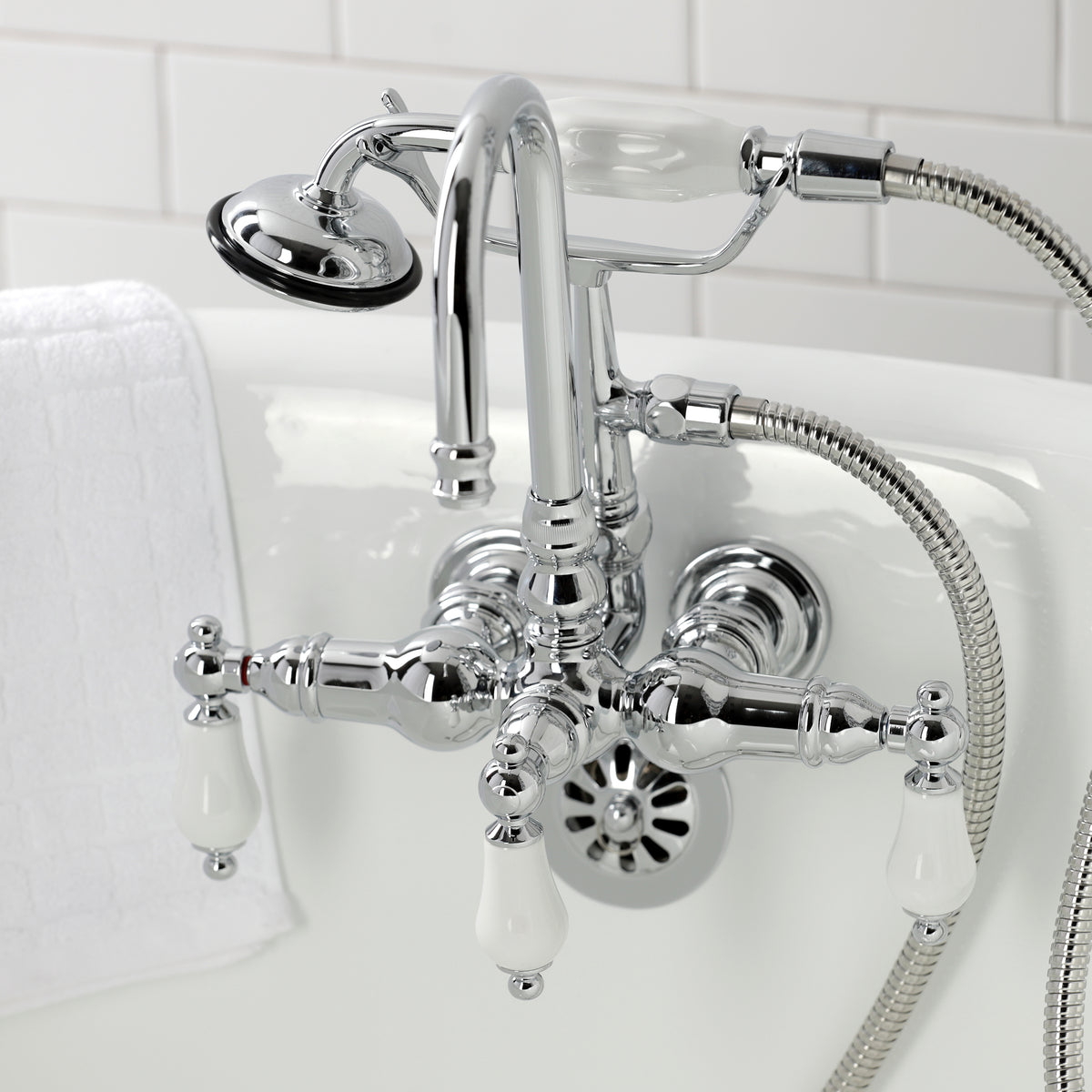 Vintage 3-3/8" Tub Wall Mount Clawfoot Tub Faucet with Hand Shower