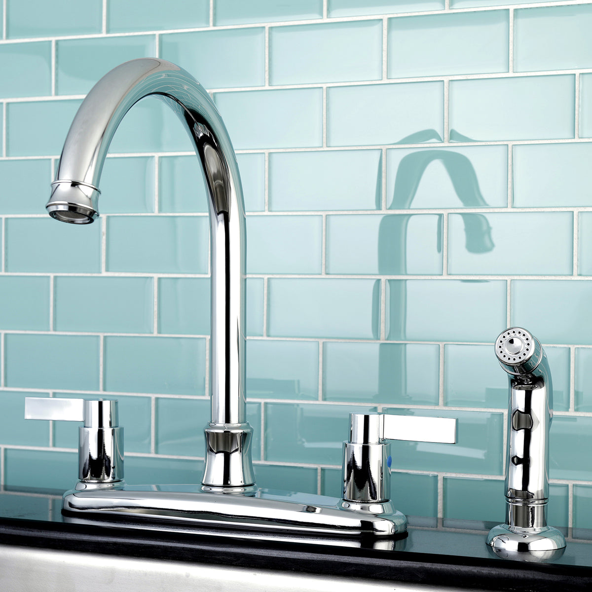 Kingston Brass FB7790NDLSP NuvoFusion 8-Inch Centerset Kitchen Faucet with Sprayer