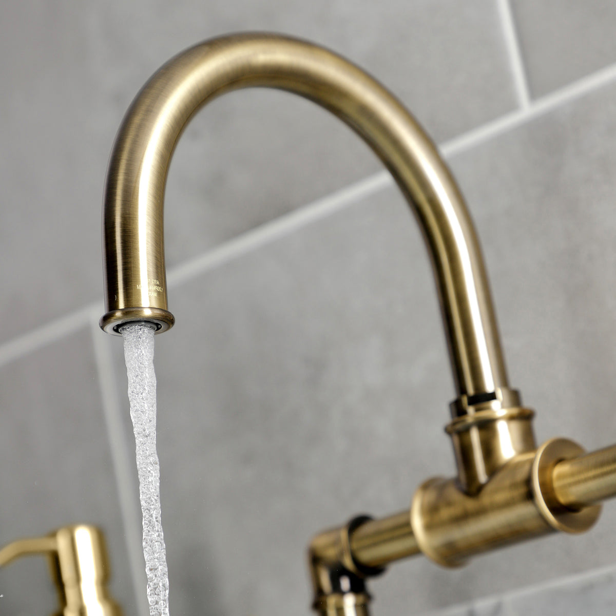 Kingston Brass KS217RXVN Belknap Industrial Style Wheel Handle Bridge Bathroom Faucet with Pop-Up Drain